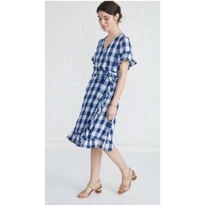 - Amour Vert Gina Blue Gingham Midi Wrap Dress